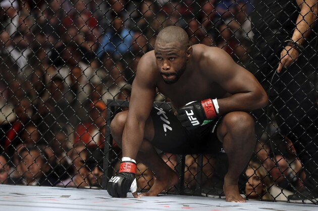 Rashad Evans waits to begin a UFC 167 mixed martial arts light heavyweight bout against Chael Sonnen on Saturday, Nov. 16, 2013, in Las Vegas. Evans won by TKO. (AP Photo/Isaac Brekken)