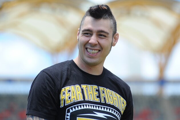 GOLD COAST, AUSTRALIA - DECEMBER 12: Dan Hardy looks on during a UFC media session with the AFL Gold Coast Suns at Metricon Stadium on December 12, 2012 on the Gold Coast, Australia.  (Photo by Matt Roberts/Getty Images)