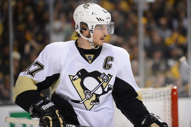 BOSTON, MA - JUNE 7:  Sidney Crosby #87 of the Pittsburgh Penguins pauses during action against the Boston Bruins in Game Four of the Eastern Conference Final during the 2013 NHL Stanley Cup Playoffs at TD Garden on June 7, 2013 in Boston, Massachusetts. (Photo by Brian Babineau/NHLI via Getty Images)