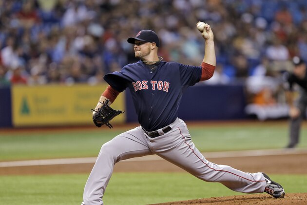Boston Red Sox starting pitcher Jon Lester delivers to the Tampa Bay Rays during the third inning of a baseball game Friday, July 25, 2014, in St. Petersburg, Fla. (AP Photo/Chris O'Meara) Boston Red Sox starting pitcher Jon Lester delivers to the Tampa Bay Rays during the third inning of a baseball game Friday, July 25, 2014, in St. Petersburg, Fla. (AP Photo/Chris O'Meara)