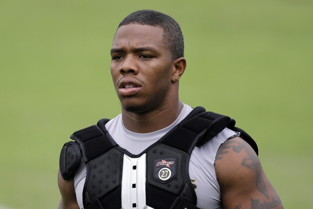 Baltimore Ravens running back Ray Rice walks off the field after a training camp practice, Thursday, July 24, 2014, at the team's practice facility in Owings Mills, Md. (AP Photo) Baltimore Ravens running back Ray Rice walks off the field after a training camp practice, Thursday, July 24, 2014, at the team's practice facility in Owings Mills, Md. (AP Photo)