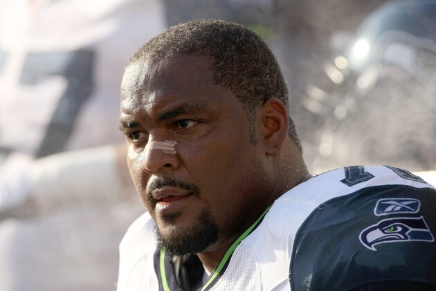 SAN DIEGO - AUGUST 25:  Offensive tackle Walter Jones #74 of the Seattle Seahawks sits on the bench during the game with the San Diego Chargers on August 25, 2008 at Qualcomm Stadium in San Diego, California.  The Chargers won 18-17.  (Photo by Stephen Dunn/Getty Images)
