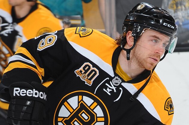 BOSTON, MA - FEBRUARY 4 : David Warsofsky #79 of the Boston Bruins skates during warm ups before the game against the Vancouver Canucks at the TD Garden on February 4, 2014 in Boston, Massachusetts.  (Photo by Steve Babineau/NHLI via Getty Images)