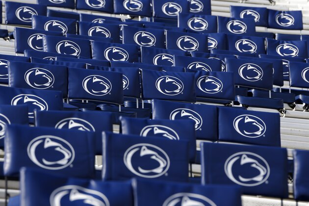 These are cushioned seats in the stands at Beaver Stadium before an NCAA college football game between Penn State  and Eastern Michigan in State College, Pa., Saturday, Sept. 7, 2013. (AP Photo/Gene J. Puskar)