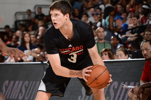 LAS VEGAS, NV - JULY 13:  Doug McDermott #3 of the Chicago Bulls handles the ball against the Denver Nuggets at the Samsung NBA Summer League 2014 on July 13, 2014 at the Cox Pavilion in Las Vegas, Nevada. NOTE TO USER: User expressly acknowledges and agrees that, by downloading and or using this photograph, User is consenting to the terms and conditions of the Getty Images License Agreement. Mandatory Copyright Notice: Copyright 2014 NBAE (Photo by Garrett Ellwood/NBAE via Getty Images)