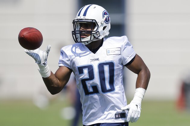 Tennessee Titans running back Bishop Sankey practices during NFL football training camp Saturday, July 26, 2014, in Nashville, Tenn. (AP Photo/Mark Humphrey)