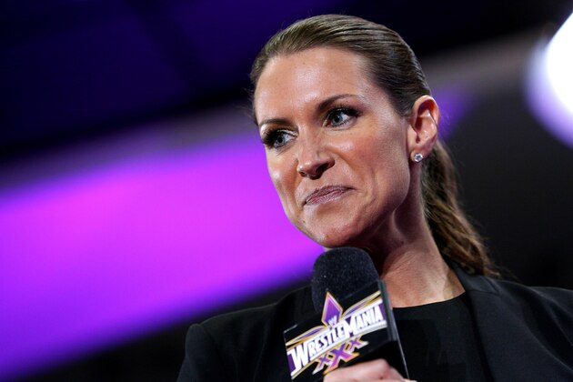 Stephanie McMahon speaks during a news conference before Wrestlemania XXX at the Mercedes-Benz Super Dome in New Orleans on Sunday, April 6, 2014. (Jonathan Bachman/AP Images for WWE)