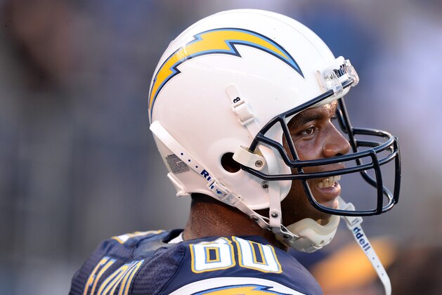 SAN DIEGO, CA - AUGUST 08:   Malcom Floyd #80 of the San Diego Chargers smiles during warm up before the game against the Seattle Seahawks at Qualcomm Stadium on August 8, 2013 in San Diego, California.  (Photo by Harry How/Getty Images)