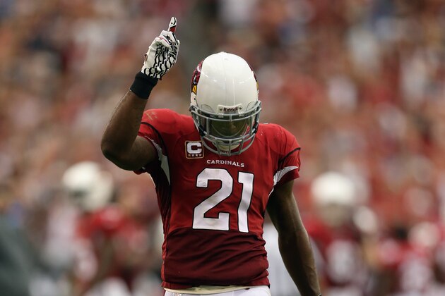 GLENDALE, AZ - SEPTEMBER 15:  Cornerback Patrick Peterson #21 of the Arizona Cardinals celebrates after the Detroit Lions were unable to convert a fourth down late in the fourth quarter at University of Phoenix Stadium on September 15, 2013 in Glendale, Arizona.  (Photo by Jeff Gross/Getty Images)
