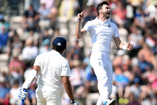 SOUTHAMPTON, ENGLAND - JULY 31: England bowler James Anderson celebrates after dismissing India batsman Rohit Sharma during day five of the 3rd Investec Test match between England and India at Ageas Bowl on July 31, 2014 in Southampton, England. (Photo by Stu Forster/Getty Images) SOUTHAMPTON, ENGLAND - JULY 31: England bowler James Anderson celebrates after dismissing India batsman Rohit Sharma during day five of the 3rd Investec Test match between England and India at Ageas Bowl on July 31, 2014 in Southampton, England. (Photo by Stu Forster/Getty Images)