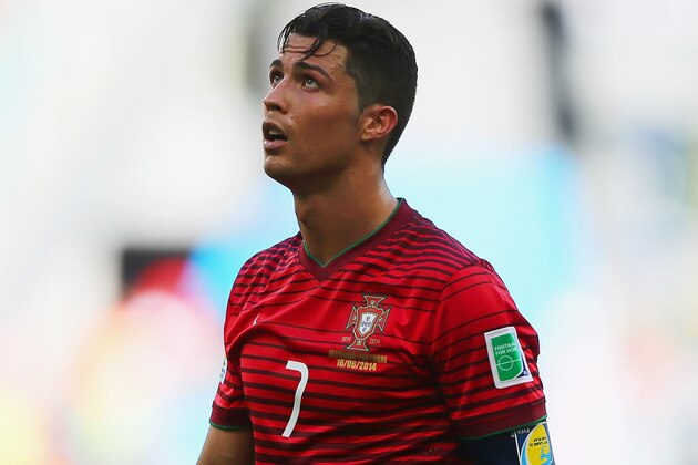 SALVADOR, BRAZIL - JUNE 16:  A dejected Cristiano Ronaldo of Portugal looks on during the 2014 FIFA World Cup Brazil Group G match between Germany and Portugal at Arena Fonte Nova on June 16, 2014 in Salvador, Brazil.  (Photo by Martin Rose/Getty Images)