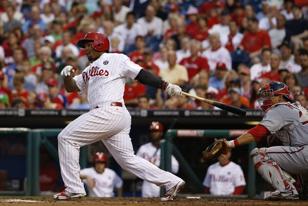 Philadelphia Phillies' Marlon Byrd bats during a baseball game against the Washington Nationals, Friday, July 11, 2014, in Philadelphia. (AP Photo/Matt Slocum) Philadelphia Phillies' Marlon Byrd bats during a baseball game against the Washington Nationals, Friday, July 11, 2014, in Philadelphia. (AP Photo/Matt Slocum)