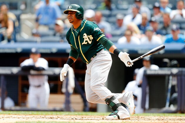 NEW YORK, NY - JUNE 05: Yoenis Cespedes #52 of the Oakland Athletics follows through on a fourth inning base hit against the New York Yankees at Yankee Stadium on June 5, 2014 in the Bronx borough of New York City. (Photo by Jim McIsaac/Getty Images) NEW YORK, NY - JUNE 05: Yoenis Cespedes #52 of the Oakland Athletics follows through on a fourth inning base hit against the New York Yankees at Yankee Stadium on June 5, 2014 in the Bronx borough of New York City. (Photo by Jim McIsaac/Getty Images)