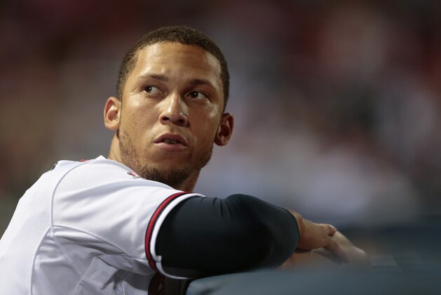 Atlanta Braves shortstop Andrelton Simmons (19) is shown during a baseball game against the Miami Marlins  Thursday, July 24, 2014 in Atlanta. (AP Photo)
