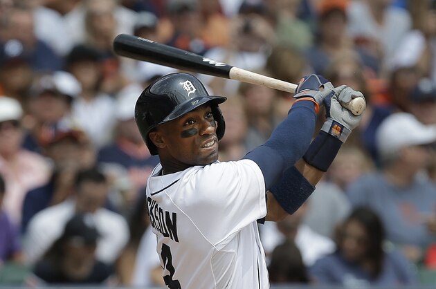 Detroit Tigers' Austin Jackson bats against the Chicago White Sox in the second inning of a baseball game in Detroit, Thursday, July 31, 2014. (AP Photo/Paul Sancya)
