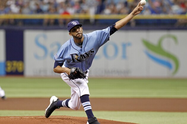 ST. PETERSBURG, FL - JULY 13:  David Price #14 of the Tampa Bay Rays pitches during the first inning of a game against the Toronto Blue Jays on July 13, 2014 at Tropicana Field in St. Petersburg, Florida.  (Photo by Brian Blanco/Getty Images)
