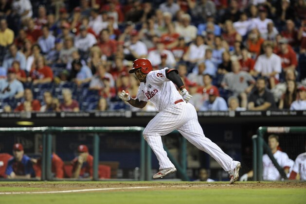 Philadelphia Phillies' Marlon Byrd is seen during a baseball game against the San Francisco Giants on Tuesday, July 22, 2014, in Philadelphia. (AP Photo/Michael Perez)