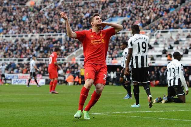 NEWCASTLE UPON TYNE, ENGLAND - APRIL 27:  Fabio Borini of Liverpool celebrates scoring the fifth Liverpool goal during the Barclays Premier League match between Newcastle United and Liverpool at St James' Park on April 27, 2013 in Newcastle upon Tyne, England.  (Photo by Gareth Copley/Getty Images)
