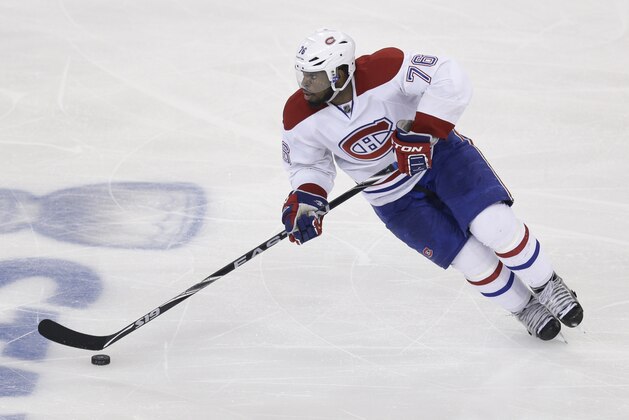 Montreal Canadiens' P.K. Subban skates during the third period of Game 3 of the NHL hockey Stanley Cup playoffs Eastern Conference finals against the New York Rangers, Thursday, May 22, 2014, in New York. (AP Photo/Seth Wenig)