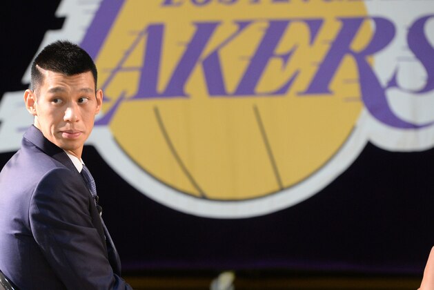 Jul 24, 2014; El Segundo, CA, USA; Los Angeles Lakers Jeremy Lin is introduced to the media during a press conference at Toyota Sports Center. Mandatory Credit: Jayne Kamin-Oncea-USA TODAY Sports