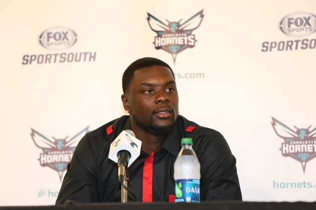 CHARLOTTE, NC - JULY 18: Charlotte Hornets announce the signing of Lance Stephenson to the media  at Time Warner Cable Arena on July 18, 2014 in Charlotte, North Carolina.  NOTE TO USER: User expressly acknowledges and agrees that, by downloading and or using this photograph, User is consenting to the terms and conditions of the Getty Images License Agreement.  Mandatory Copyright Notice:  Copyright 2014 NBAE (Photo by Kent Smith/NBAE via Getty Images)