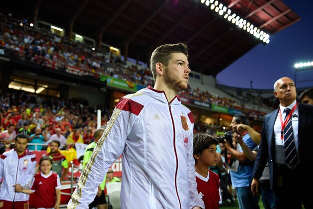 SEVILLE, SPAIN - MAY 30:  Alberto Moreno of Spain walks onto the pitch prior to an international friendly match between Spain and Bolivia at Estadio Ramon Sanchez Pizjuan on May 30, 2014 in Seville, Spain.  (Photo by David Ramos/Getty Images)