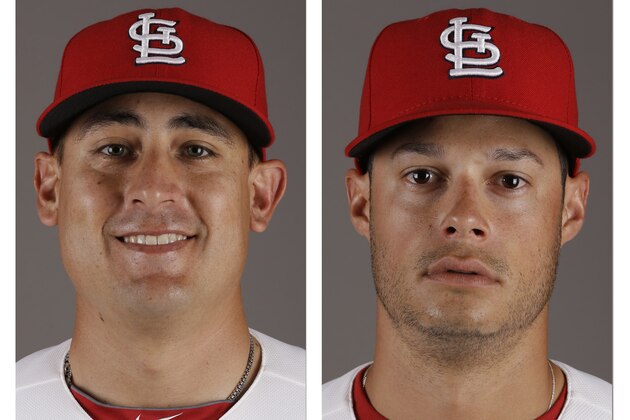 FILE - These 2014 file photos show, from left, St. Louis Cardinals' Allen Craig, Cardinals' Joe Kelly and Boston Red Sox' John Lackey.The Red Sox have traded right-hander Lackey to the Cardinals for right-hander Kelly and outfielder Craig before Thursday's July 31, 2014, deadline, a person with knowledge of the deal said. The person spoke on condition of anonymity because neither club announced the trade. (AP Photo/File)