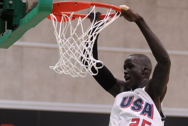 TREVISO, ITALY - JUNE 07:  Thon Maker of team USA dunks during adidas Eurocamp day one at La Ghirada sports center on June 7, 2014 in Treviso, Italy.  (Photo by Roberto Serra/Iguana Press/Getty Images)