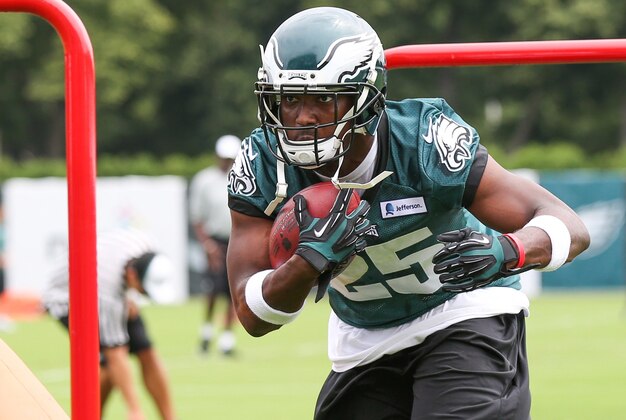 Jul 26, 2014; Philadelphia, PA, USA; Philadelphia Eagles running back LeSean McCoy (25) runs drills during training camp at the Novacare Complex. Mandatory Credit: Bill Streicher-USA TODAY Sports