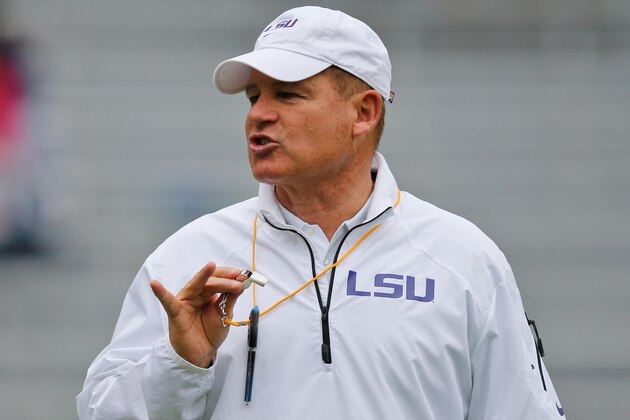 Apr 5, 2014; Baton Rouge, LA, USA; LSU Tigers head coach Les Miles during the 2014 spring game at Tiger Stadium. Mandatory Credit: Derick E. Hingle-USA TODAY Sports