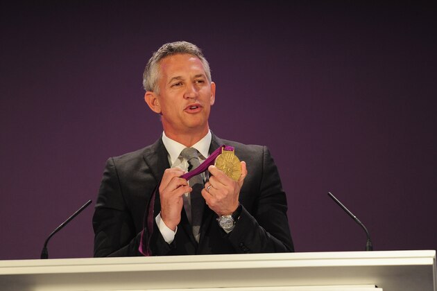 LONDON, ENGLAND - APRIL 24:  Gary Lineker presents the Official Draw for the London 2012 Olympic Football Tournament at Wembley Stadium on April 24, 2012 in London, England.  (Photo by Jamie McDonald/Getty Images)