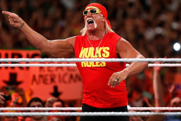Hulk Hogan reacts during Wrestlemania XXX at the Mercedes-Benz Super Dome in New Orleans on Sunday, April 6, 2014. (Jonathan Bachman/AP Images for WWE)