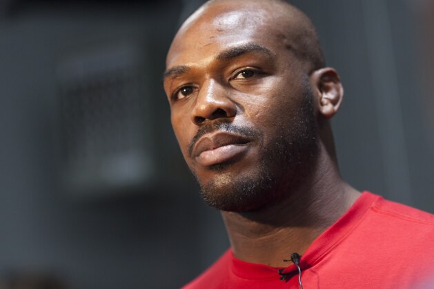 ALBUQUERQUE, NM - APRIL 2: UFC lightweight champion Jon 'Bones' Jones interacts with media during an open training session for fans and media at the Jackson's Mixed Martial Arts and Fitness on April 2, 2014 in Albuquerque, New Mexico. (Photo by Aaron Sweet/Getty Images)