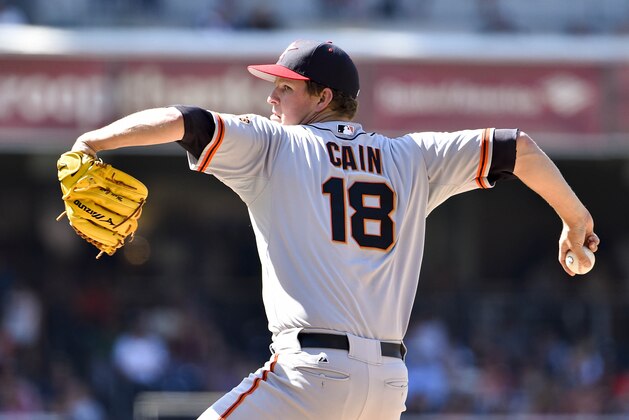 SAN DIEGO, CA - JULY 4:  Matt Cain #18 of the San Francisco Giants pitches during the first inning of a baseball game against the San Diego Padres at Petco Park July 4, 2014 in San Diego, California.  (Photo by Denis Poroy/Getty Images)