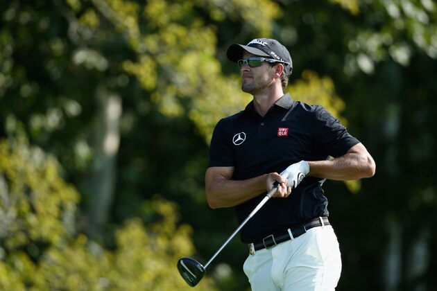 LOUISVILLE, KY - AUGUST 04:  Adam Scott of Australia hits a tee shot during a practice round prior to the start of the 96th PGA Championship at Valhalla Golf Club on August 4, 2014 in Louisville, Kentucky.  (Photo by Warren Little/Getty Images)