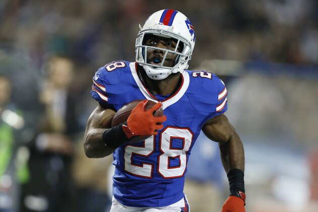Buffalo Bills running back C.J. Spiller (28) runs for a touchdown against the Atlanta Falcons during the second half of an NFL football game on Sunday, Dec. 1, 2013, in Toronto. (AP Photo/Gary Wiepert)