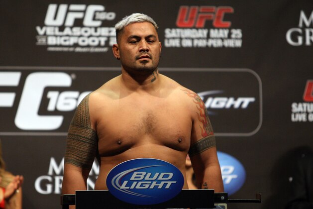 May 24, 2013; Las Vegas, NV, USA; UFC heavyweight Mark Hunt during the weight-in for UFC 160 at the MGM Grand Garden Arena. Mandatory Credit: Bruce Fedyck-USA TODAY Sports