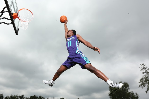 TARRYTOWN, NY - AUGUST 3: Noah Vonleh #11 of the Charlotte Hornets poses for a portrait during the 2014 NBA rookie photo shoot on August 3, 2014 at the Madison Square Garden Training Facility in Tarrytown, New York. NOTE TO USER: User expressly acknowledges and agrees that, by downloading and or using this photograph, User is consenting to the terms and conditions of the Getty Images License Agreement. Mandatory Copyright Notice: Copyright 2014 NBAE (Photo by Nathaniel S. Butler/NBAE via Getty Images)