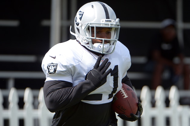 Jul 28, 2014; Napa, CA, USA; Oakland Raiders running back Maurice Jones-Drew (21) at training camp at Napa Valley Marriott. Mandatory Credit: Kirby Lee-USA TODAY Sports