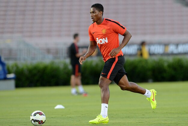 Jul 22, 2014; Pasadena, CA, USA; Manchester United midfielder Luis Antonio Valencia (25) during team practice before the game on July 23 against the Los Angeles Galaxy at the Rose Bowl. Mandatory Credit: Jayne Kamin-Oncea-U SA TODAY Sports