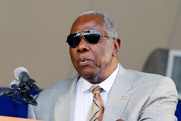 COOPERSTOWN, NY - JULY 27:  Baseball legend and Hall of Famer Hank Aaron attends the Baseball Hall of Fame induction ceremony at Clark Sports Center during on July 27, 2014 in Cooperstown, New York.  (Photo by Jim McIsaac/Getty Images)