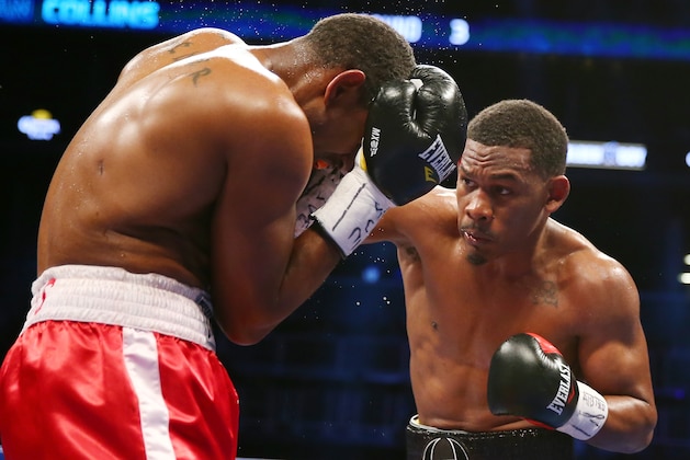 NEW YORK, NY - APRIL 27:  Danny Jacobs punches Keenan Collins during a middleweight fight at Barclays Center on April 27, 2013 in the Brooklyn borough of New York City.  (Photo by Elsa/Getty Images)