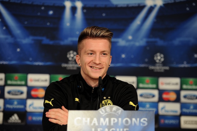 MADRID, SPAIN - APRIL 01:  Marco Reus of Borussia Dortmund gives a press conference at Santiago Bernabeu stadium ahead of the UEFA Champions League quarter-final match between Real Madrid and Borussia Dortmund, on April 1, 2014 in Madrid, Spain.  (Photo by Denis Doyle/Getty Images)