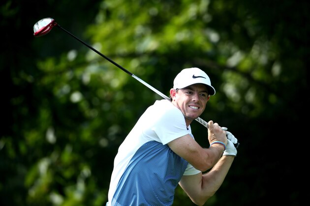 LOUISVILLE, KY - AUGUST 06:  Rory McIlroy of Northern Ireland watches his tee shot during a practice round prior to the start of the 96th PGA Championship at Valhalla Golf Club on August 6, 2014 in Louisville, Kentucky.  (Photo by Warren Little/Getty Images)