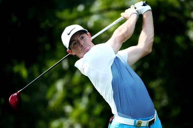 LOUISVILLE, KY - AUGUST 06:  Rory McIlroy of Northern Ireland hits a tee shot during a practice round prior to the start of the 96th PGA Championship at Valhalla Golf Club on August 6, 2014 in Louisville, Kentucky.  (Photo by Warren Little/Getty Images)