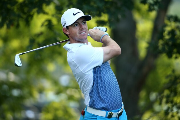 LOUISVILLE, KY - AUGUST 06:  Rory McIlroy of Northern Ireland watches a shot during a practice round prior to the start of the 96th PGA Championship at Valhalla Golf Club on August 6, 2014 in Louisville, Kentucky.  (Photo by Warren Little/Getty Images)