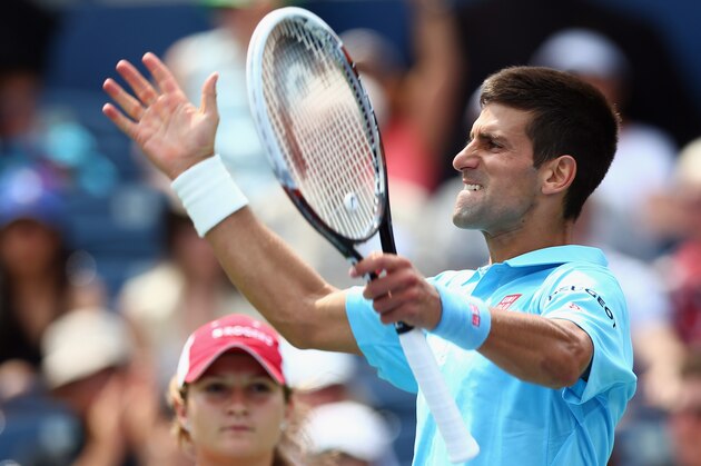 TORONTO, ON - AUGUST 06:  Novak Djokovic of Serbia during play against Gael Monfils of France during Rogers Cup at Rexall Centre at York University on August 6, 2014 in Toronto, Canada.  (Photo by Ronald Martinez/Getty Images)