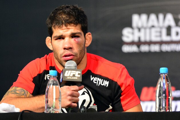 Oct 9, 2013; Barueri, Sao Paulo, Brazil; Raphael Assuncao  during press conference after UFC Fight Night 29 at Jose Correa Arena. Mandatory Credit: Jason Silva-USA TODAY Sports