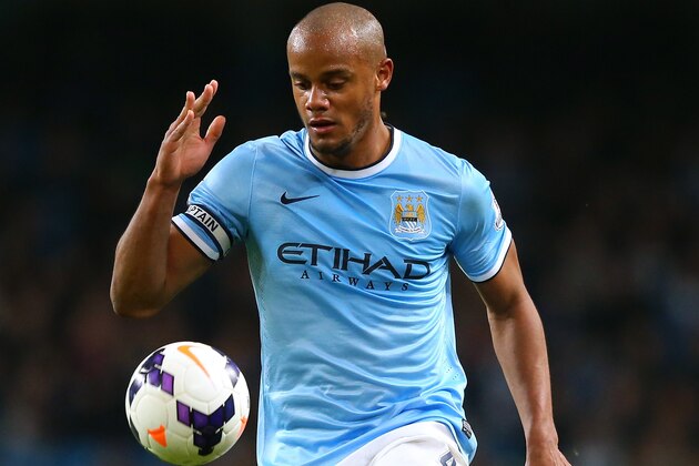 MANCHESTER, ENGLAND - APRIL 21:  Vincent Kompany of Manchester City during the Barclays Premier League match between Manchester City and West Bromwich Albion at Etihad Stadium on April 21, 2014 in Manchester, England.  (Photo by Alex Livesey/Getty Images)