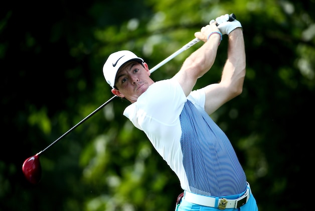 LOUISVILLE, KY - AUGUST 06:  Rory McIlroy of Northern Ireland hits a tee shot during a practice round prior to the start of the 96th PGA Championship at Valhalla Golf Club on August 6, 2014 in Louisville, Kentucky.  (Photo by Warren Little/Getty Images)